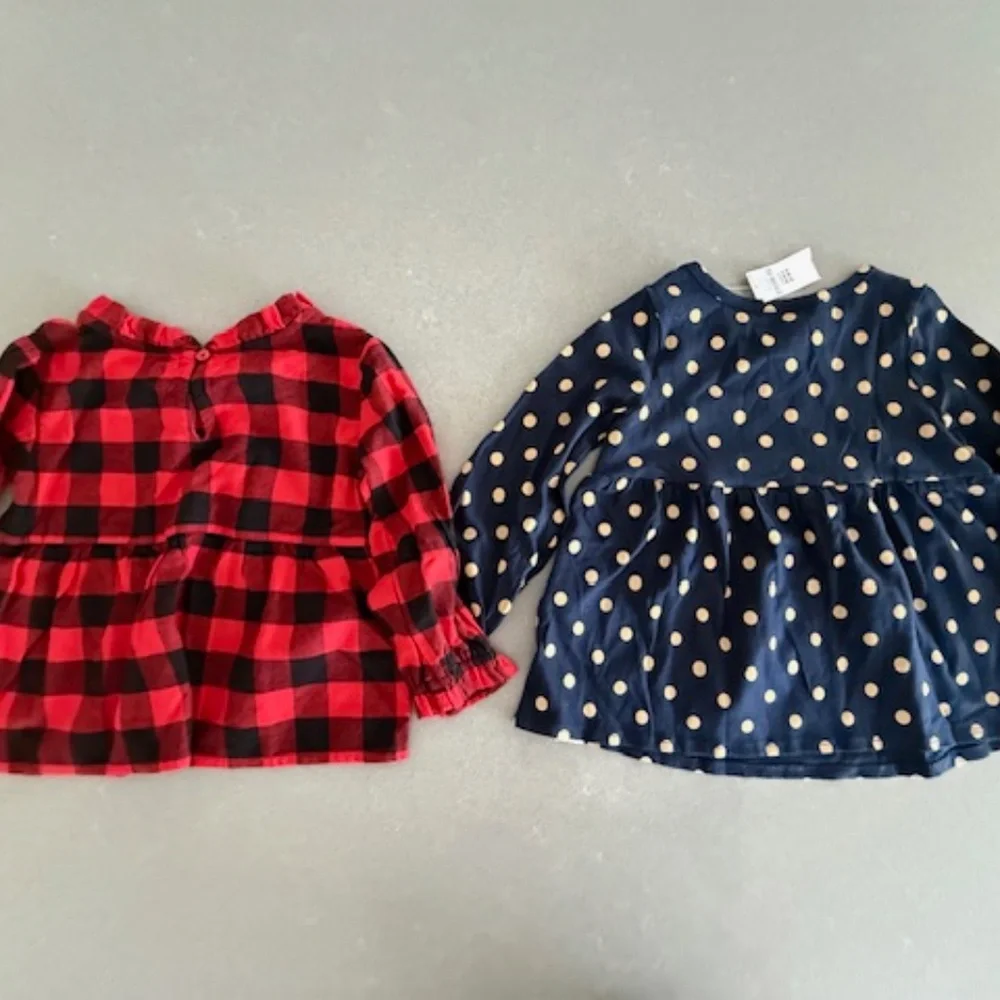 NWT 2 Toddler 3T 3 Years Girl Gap Peplum Long Sleeve Tops Red Buffalo Navy Polka